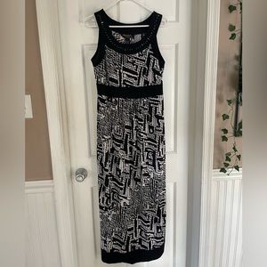 Maxi dress, Black and white geometric design, Signature by Robbie Bae, PL